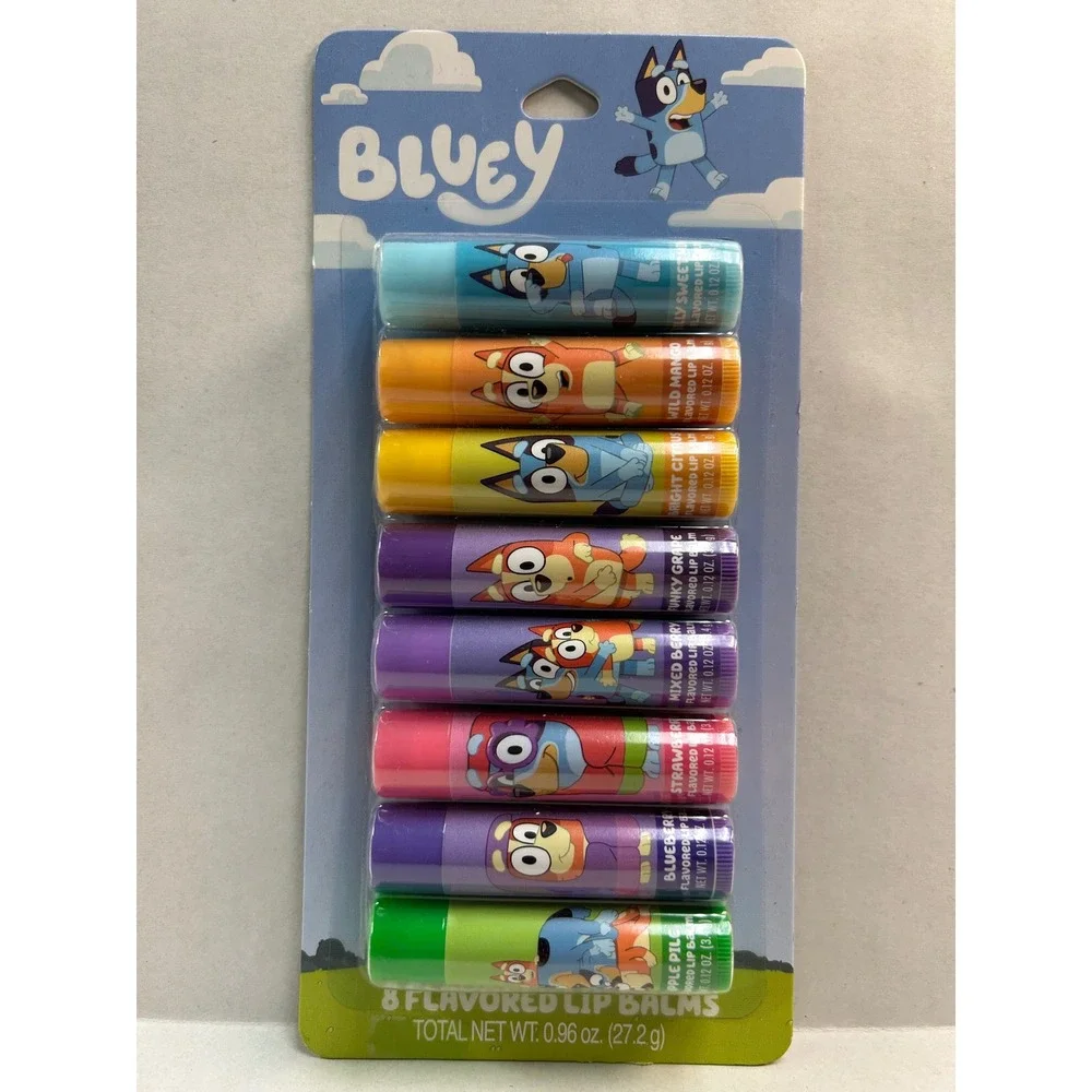 LOT OF 2 Bluey 8 Pack Flavored Lip Balms Set Mango Grape Strawberry Berry Mint